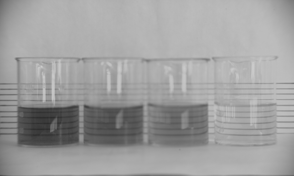 Monochrome capture with 1000 nm longpass filter (solutions with more water become dramatically darker)