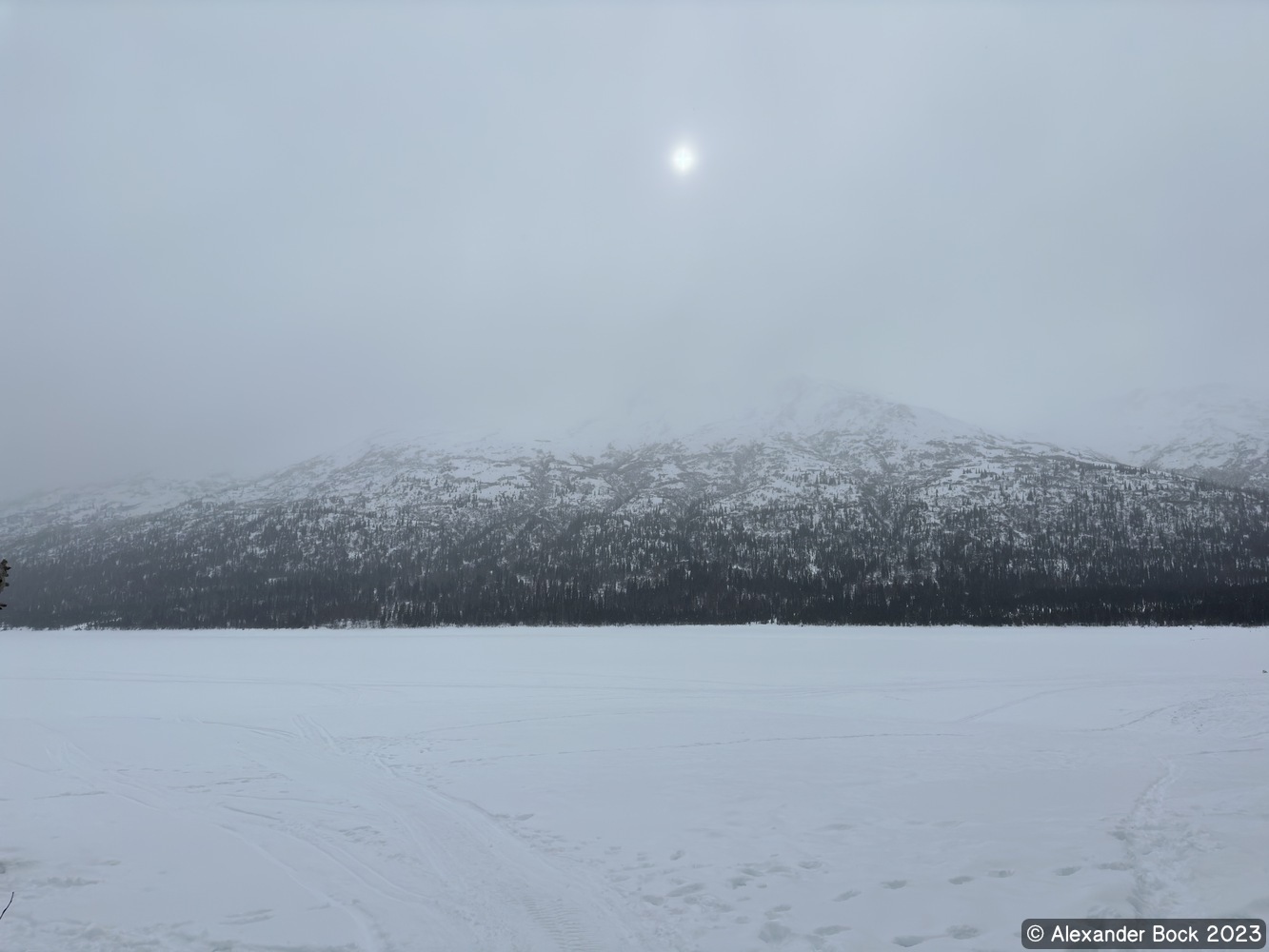 Snow and fog over Eklutna Lake