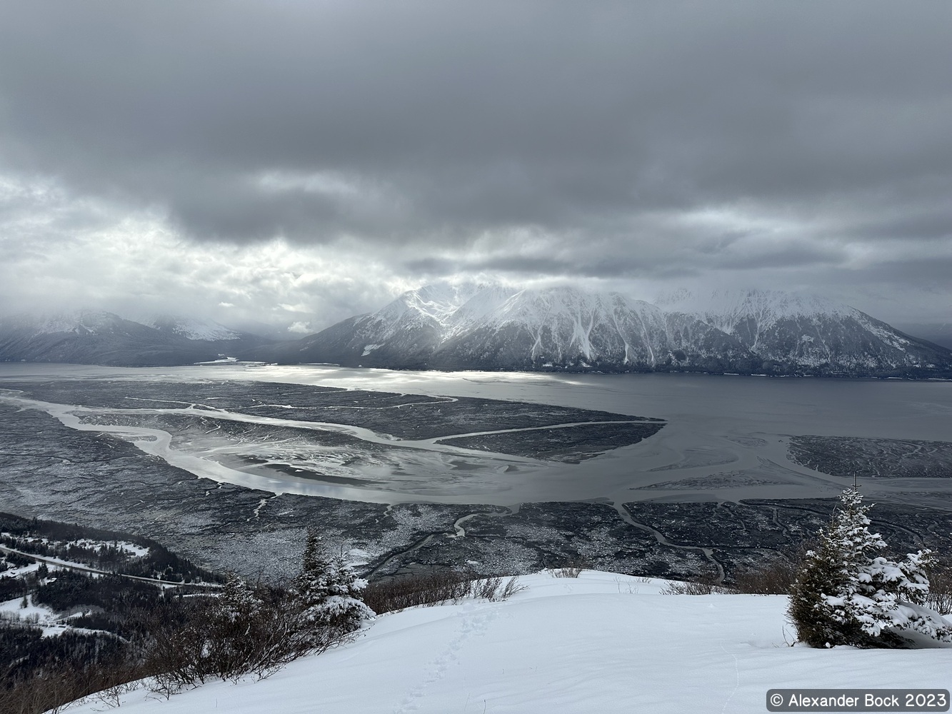 View across the Turnagain arm from partway up Bird Ridge Trail